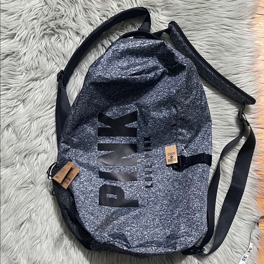 Pink Victoria's Secret Black And Gray Duffel Backpack